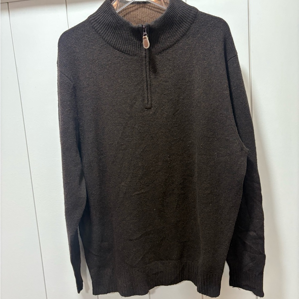 Jos. A. Bank Men’s 1/4 Zip Large Brown Pullover Sweater Lambswool